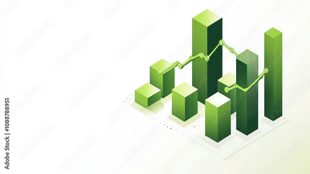 A green-themed bar graph illustrating data trends with a line overlay. A green-themed bar graph illustrating data trends with a line overlay.