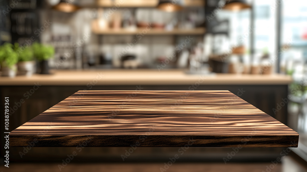 Wood table top on blurred kitchen background. can be used mock up for montage products display or design layout
Wood table top on blurred kitchen background. can be used mock up for montage products display or design layout
