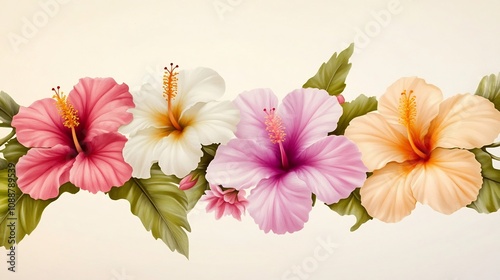 Retro Tropical Floral Pattern with Vibrant Hibiscus and Frangipani Blooms