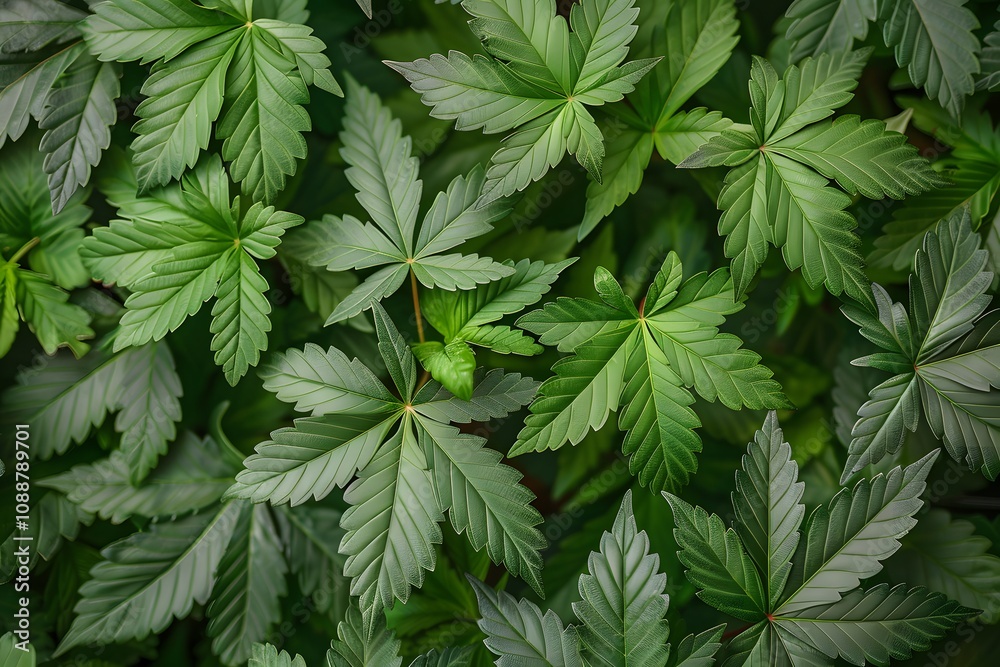 Lush Green Cannabis Leaves - Nature's Organic Patterns for Botanical Design Lush Green Cannabis Leaves - Nature's Organic Patterns for Botanical Design