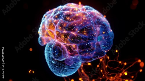 An electrifying, high-resolution image of a brain composed of vibrant digital circuits and data flows, representing the concept of a digital brain in the realm of big data analysis 