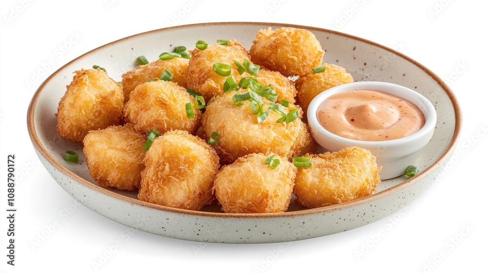 Crispy Fried Cheese Bites with Spicy Dip and Green Onions Crispy Fried Cheese Bites with Spicy Dip and Green Onions