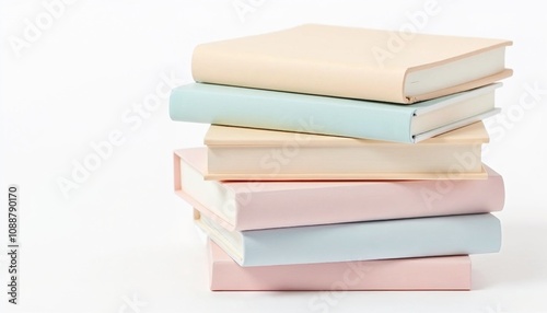 stack of pastel colored books on isolated white background