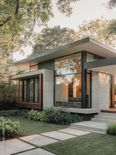 Modern Contemporary Home with Floor-to-Ceiling Windows and Beautiful Landscaping