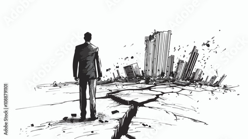 Business Collapse Concept in Mixed Media Hand-drawn Art
