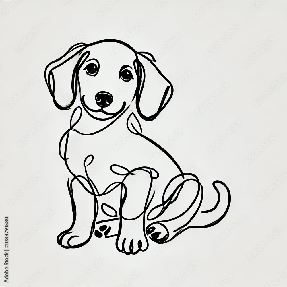 Minimalist Continuous Line Art of a Sitting Puppy with a Playful Expression Minimalist Continuous Line Art of a Sitting Puppy with a Playful Expression