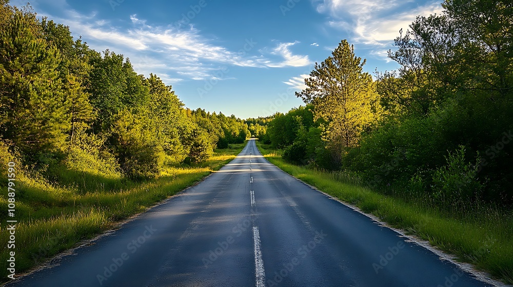Asphalt Road Through Lush Green Forest Asphalt Road Through Lush Green Forest