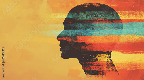 Abstract Profile Silhouette with Colorful Background