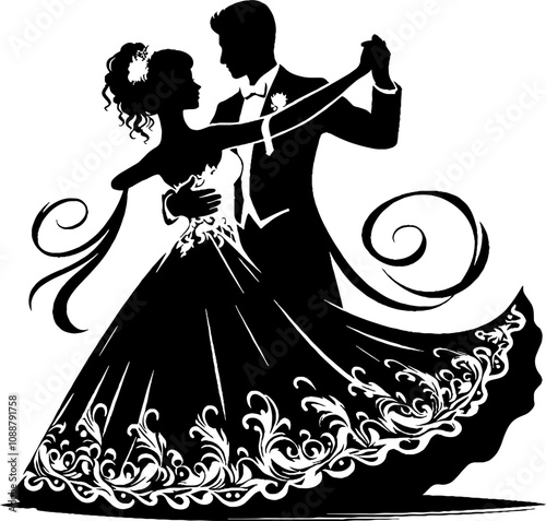 silhouette of bride and groom
