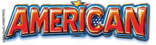 An American flag font word rendered in 3D photo