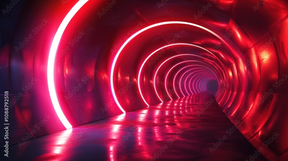Neon Tunnel with Red Glowing Lights Neon Tunnel with Red Glowing Lights