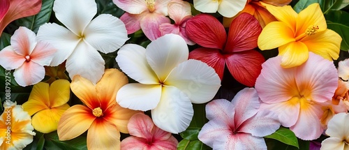 Vibrant Tropical Flowers in Warm Vintage Inspired Flat Lay Arrangement