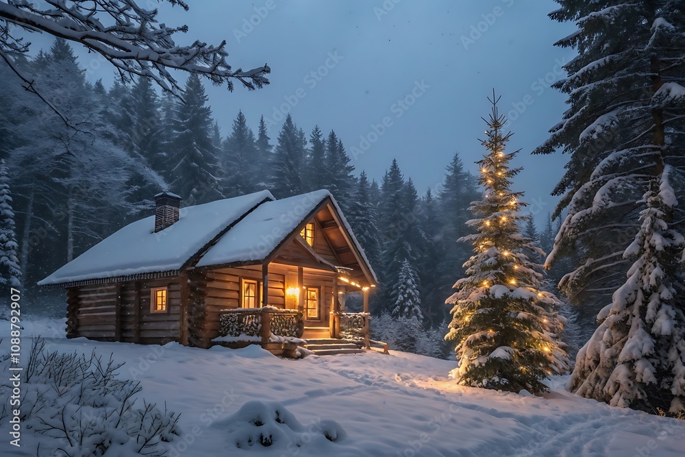 Abstract Beautiful scene featuring a solitary house with snowo, fog. Ai Generated Abstract Beautiful scene featuring a solitary house with snowo, fog. Ai Generated