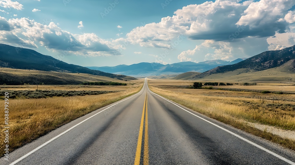 Open Road Through Mountain Valley Landscape Open Road Through Mountain Valley Landscape