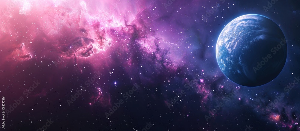 Cosmic Landscape with a Blue Planet and Nebula Cosmic Landscape with a Blue Planet and Nebula