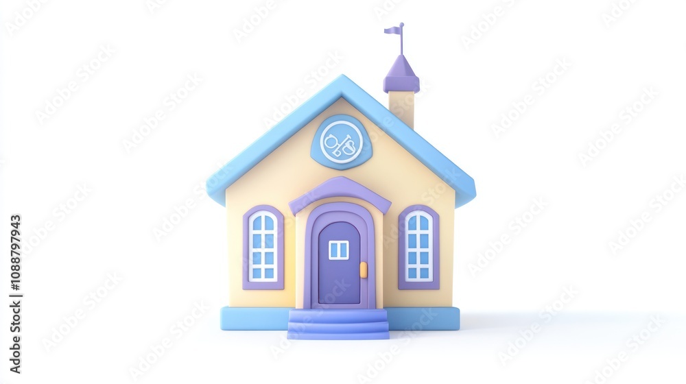 A colorful, stylized house with a peaked roof and a door, designed for playful aesthetics. A colorful, stylized house with a peaked roof and a door, designed for playful aesthetics.