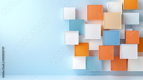 Minimalist abstract geometric shapes in pastel color palette including cubes rectangles and squares for digital interface website app or modern corporate branding and marketing design concept Clean