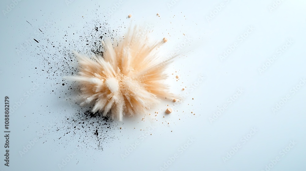 Dramatic and powerful explosion burst with thick smoke dust and debris scattering in the air creating an intense dynamic and abstract visual Dramatic and powerful explosion burst with thick smoke dust and debris scattering in the air creating an intense dynamic and abstract visual