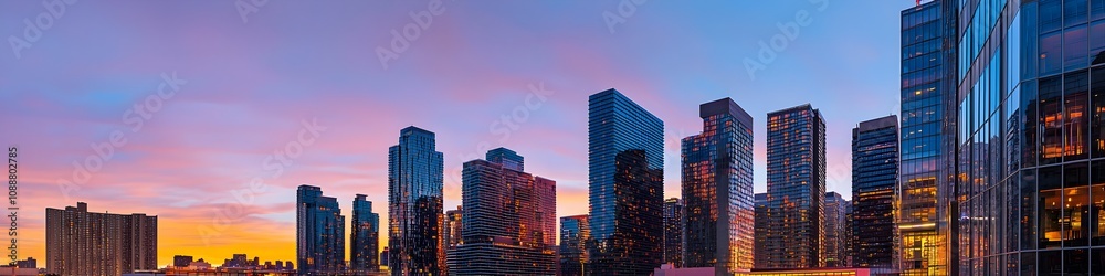 A vibrant cityscape of Nevada at dusk, showcasing the iconic landmark with high-rise buildings . The sky is painted with hues of blue and purple as the sun sets behind them, casting long shadows A vibrant cityscape of Nevada at dusk, showcasing the iconic landmark with high-rise buildings . The sky is painted with hues of blue and purple as the sun sets behind them, casting long shadows