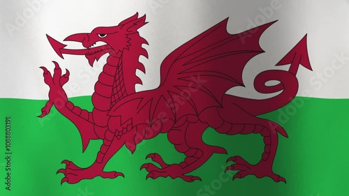 Flag of Wales, 4K Seamless Loop Animation. Welsh Flag 3D Flowing Cloth Motion Graphics Backdrop for Social Media, Streaming, and Channels