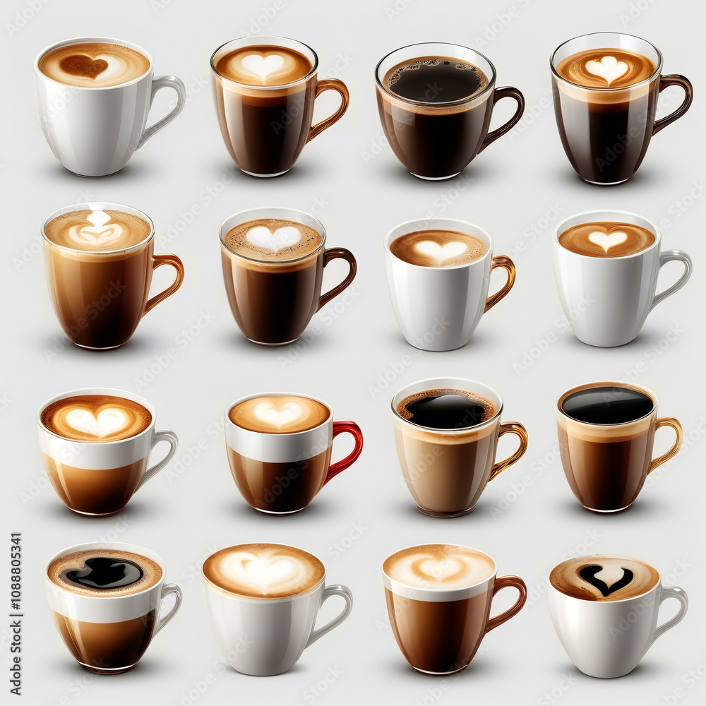 set of cups of cappuccino