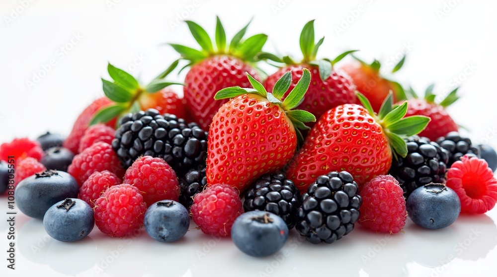 Colorful berry medley, fresh strawberries, blackberries, raspberries, and blueberries on transparent background Colorful berry medley, fresh strawberries, blackberries, raspberries, and blueberries on transparent background
