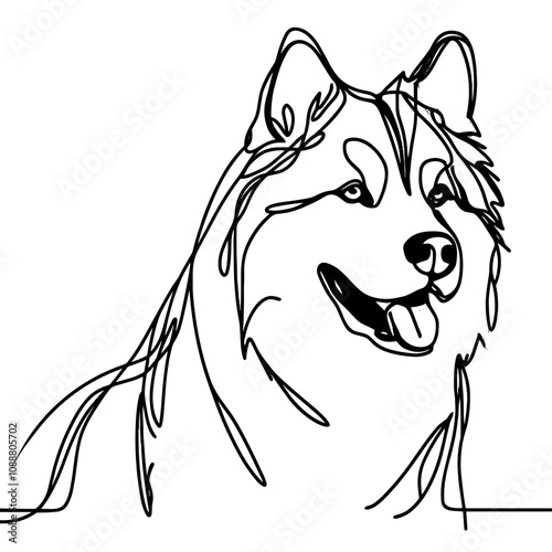 Minimalist Line Art of Alaskan Malamute in Relaxed Pose