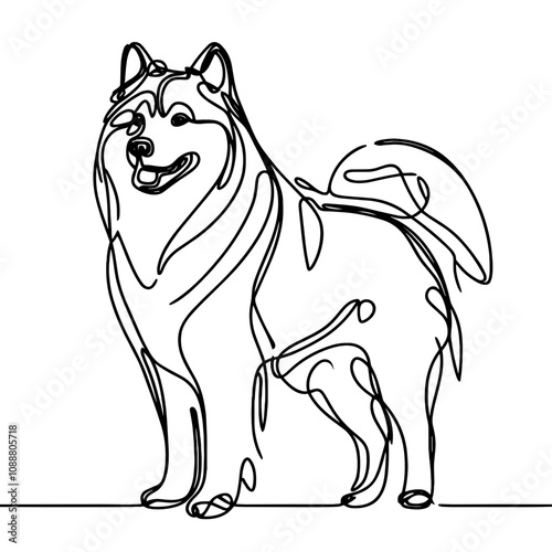 Minimalist Line Art of Alaskan Malamute in Relaxed Pose