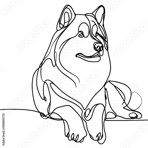 Minimalist Line Art of Alaskan Malamute in Relaxed Pose