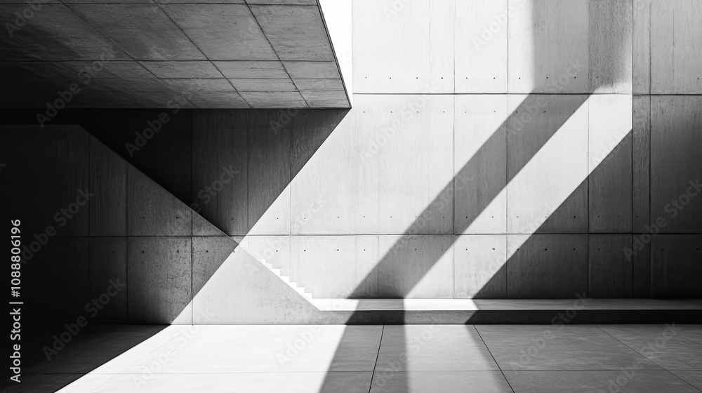 Obraz premium Sunlit minimalist concrete architecture interior.