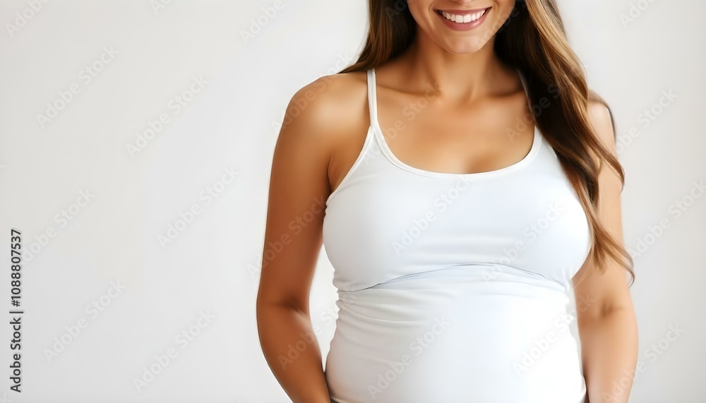 Pregnant woman in a white tank top isolated on a white background with copy space Pregnant woman in a white tank top isolated on a white background with copy space