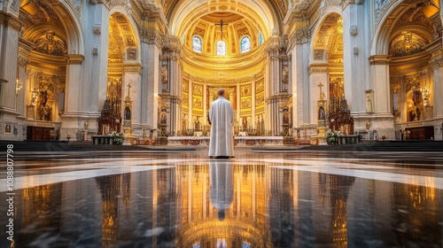 A man stands in a large, ornate church