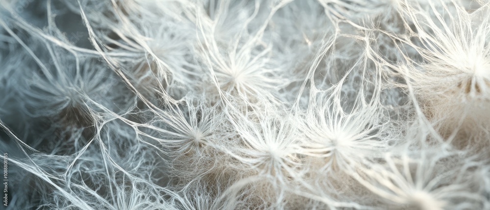 Obraz premium Close-up of delicate, white seed heads with intricate, web-like structures.