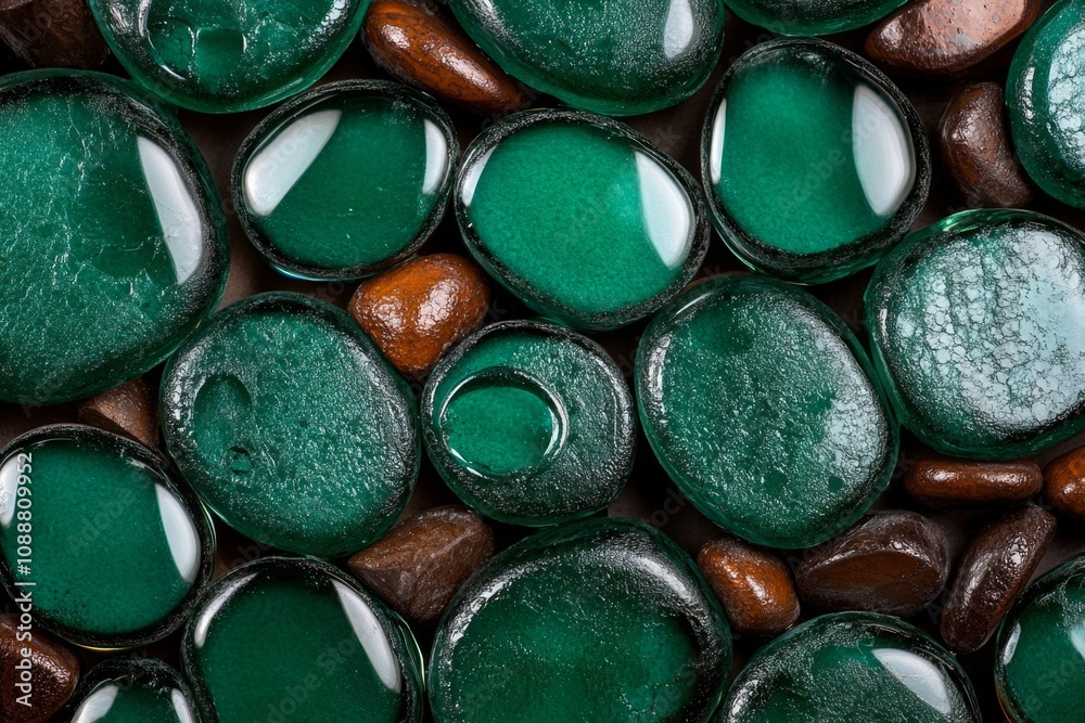 Close-up of glass circles with reflections and intricate textures, creating a dynamic abstract background Close-up of glass circles with reflections and intricate textures, creating a dynamic abstract background