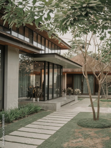 Modern Contemporary Home with Floor-to-Ceiling Windows and Beautiful Landscaping