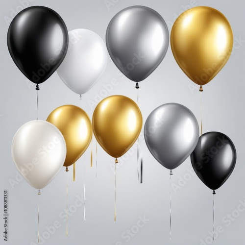 Balloons in black, gold and silver