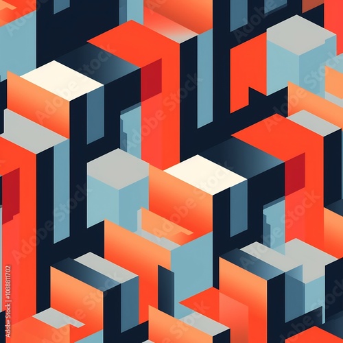 Sleek Isometric High-Rise Pattern with Color-Blocked Background for Modern Design