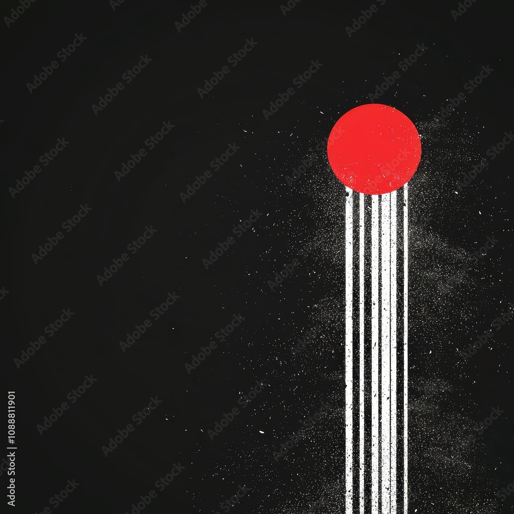 A minimalistic design featuring a red circle against a black background, with white lines radiating downward, evoking a sense of motion and energy. A minimalistic design featuring a red circle against a black background, with white lines radiating downward, evoking a sense of motion and energy.