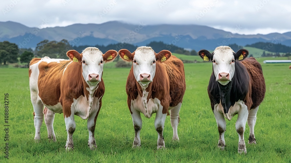 Dairy Farm with Cows Grazing on Lush Green Pasture Dairy Farm with Cows Grazing on Lush Green Pasture