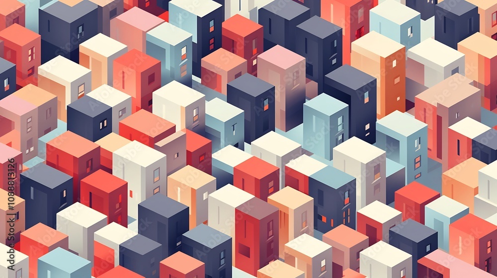 Obraz premium Vibrant Isometric Building Grid with Organized Structured Layout