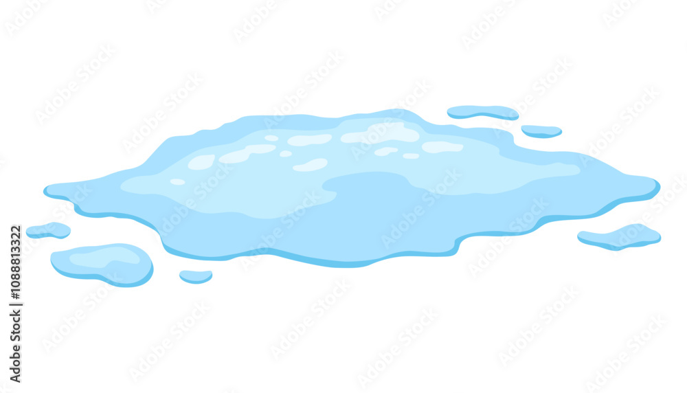Water spill puddle. Blue liquid shape in flat cartoon style. Clean fluid drop design element isolated on white background