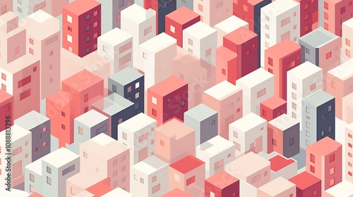 Vibrant Isometric Cityscape with Abstract Pastel Architecture Layout