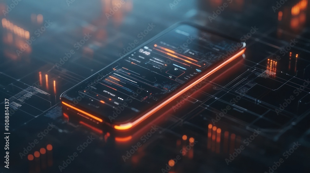 Obraz premium Futuristic phone on circuit board.