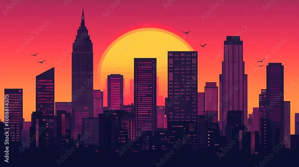 Futuristic Cityscape at Night with Neon Lights Reflecting on Buildings Futuristic Cityscape at Night with Neon Lights Reflecting on Buildings