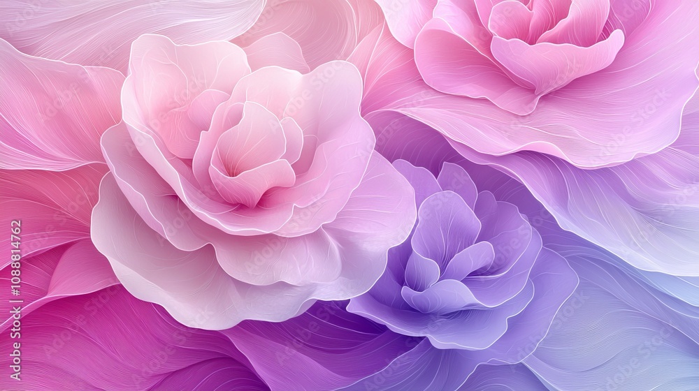 Delicate floral symphony embracing the ethereal beauty of soft pink and lavender roses in a dreamy abstract background Delicate floral symphony embracing the ethereal beauty of soft pink and lavender roses in a dreamy abstract background