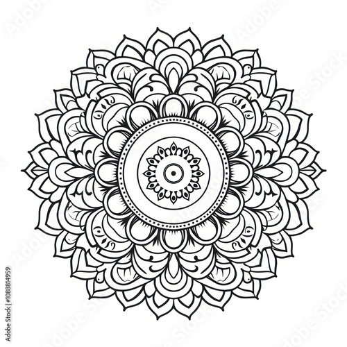 Line art of mandala pattern drawing sketch.