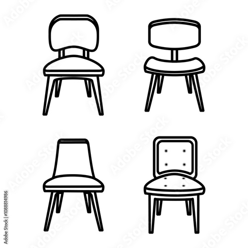 Chairs icon front view, editable stroke. Luxury style for lobby, restaurant and cafe. Dining furniture, lounge chair. Line style chairs for websites, web, design mobile app. Vector illustration