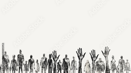 Close Up of Human Hands with Row of People Figures