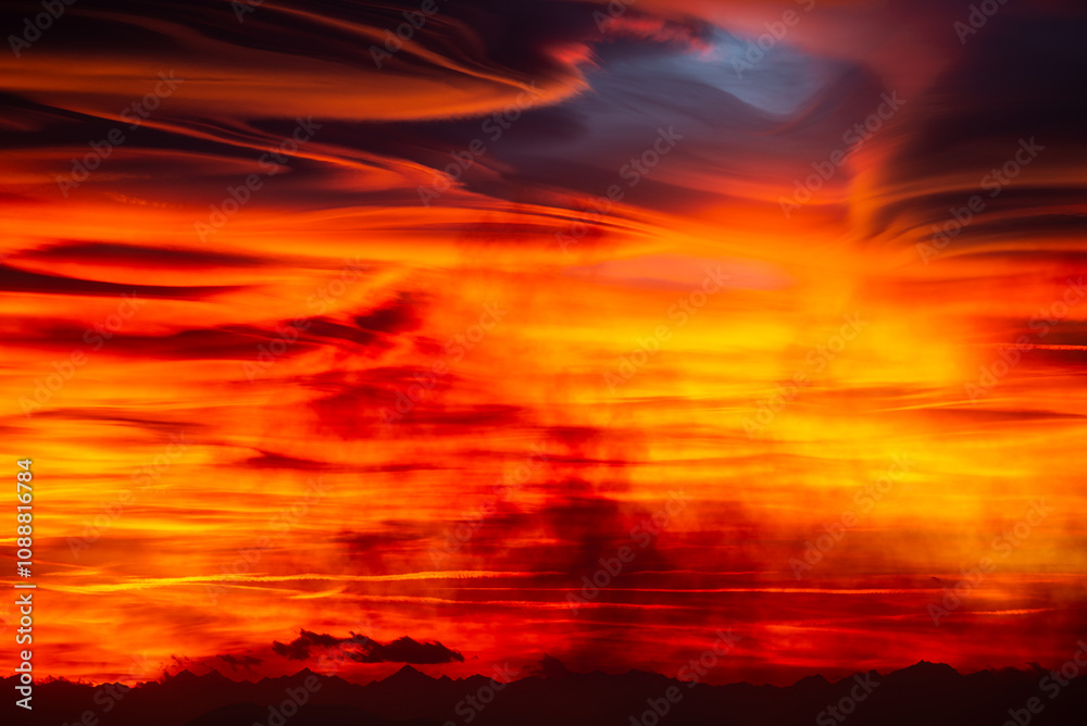 Fototapeta premium Lenticular clouds at sunset Amazing natural phenomena