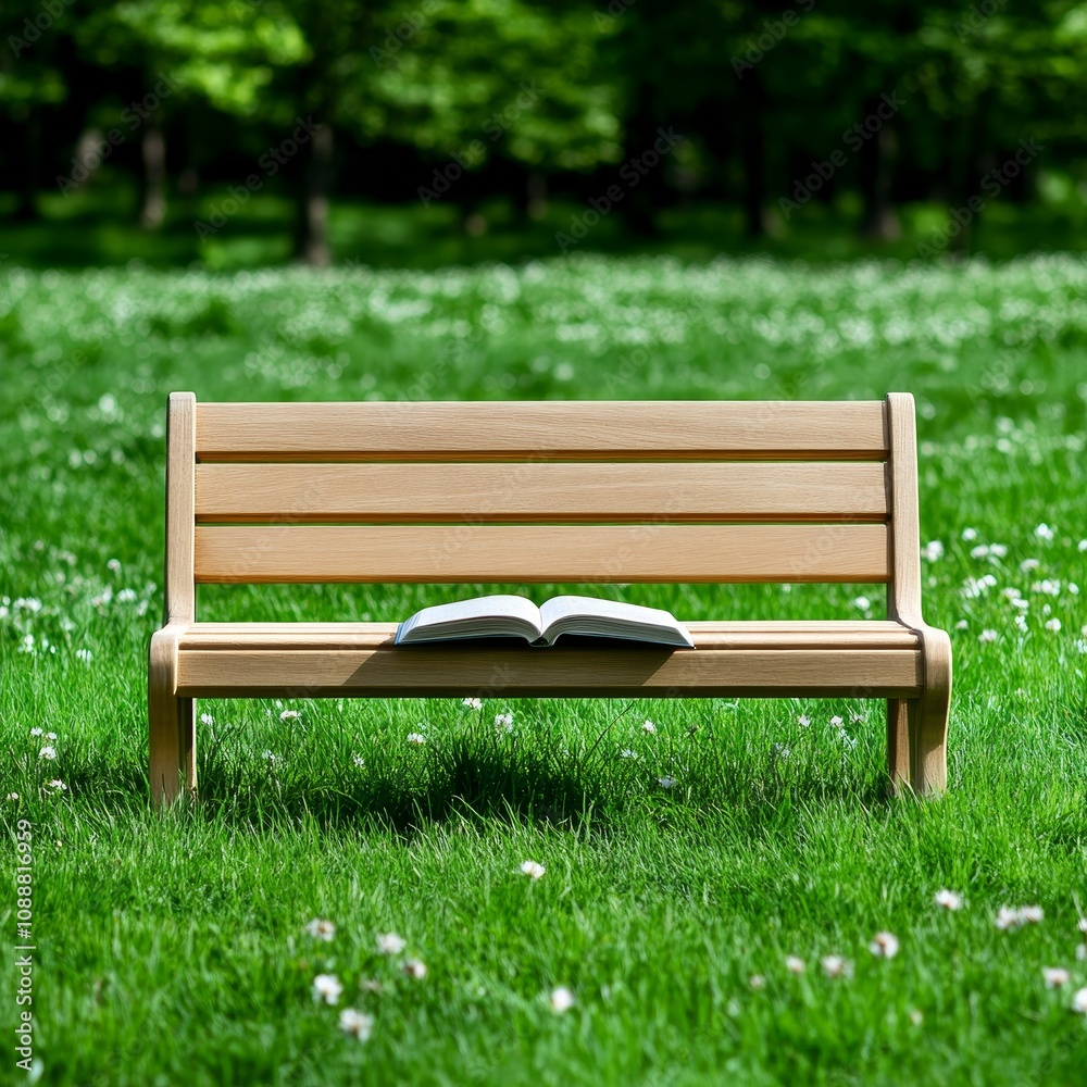 Serene Park Bench with Open Book Relaxing Nature Scene Serene Park Bench with Open Book Relaxing Nature Scene